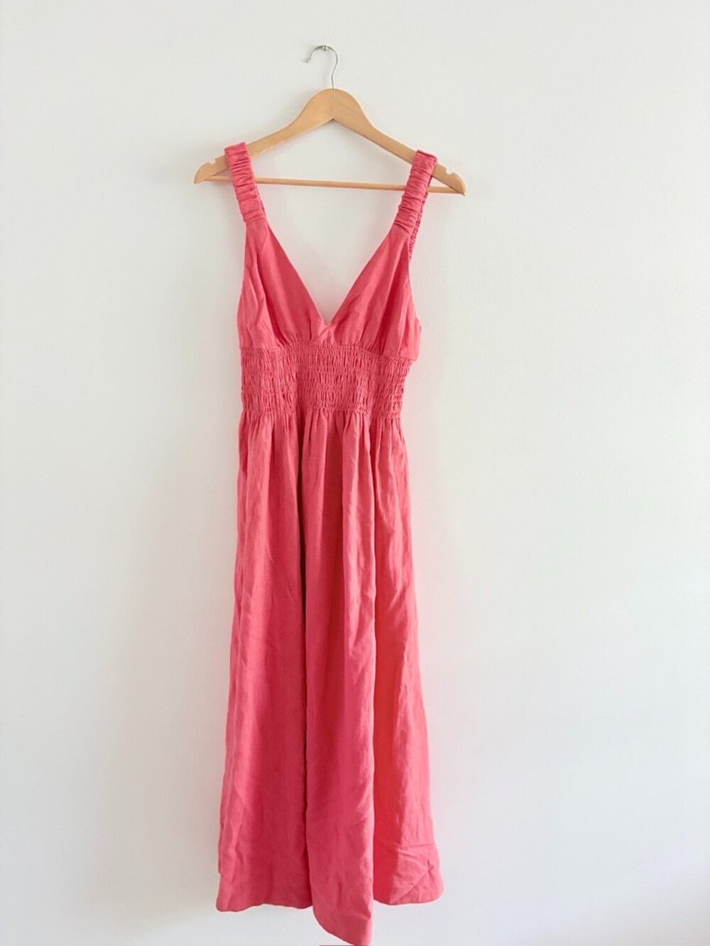 Abercrombie & Fitch Scrunchie Strap Linen Blend Maxi Dress Melon Coral Pink XS - Picture 5 of 8